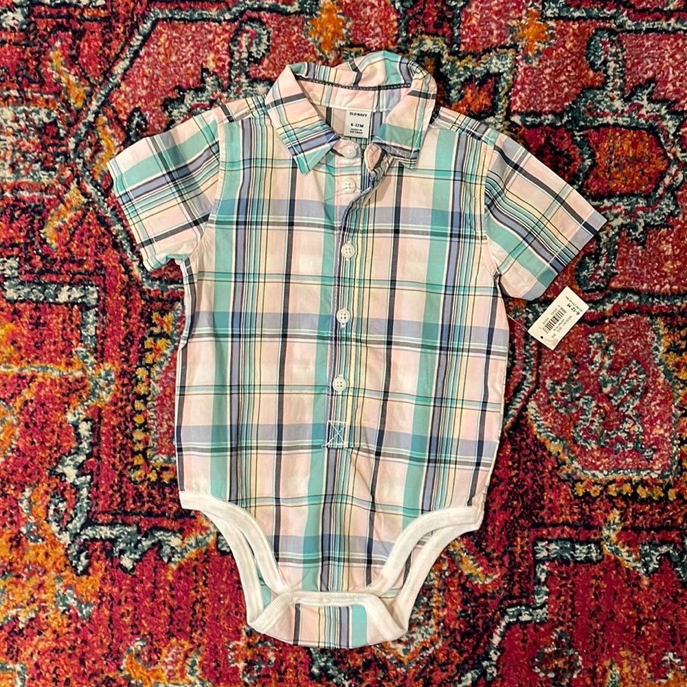 6-12 plaid onesie buttons down old navy